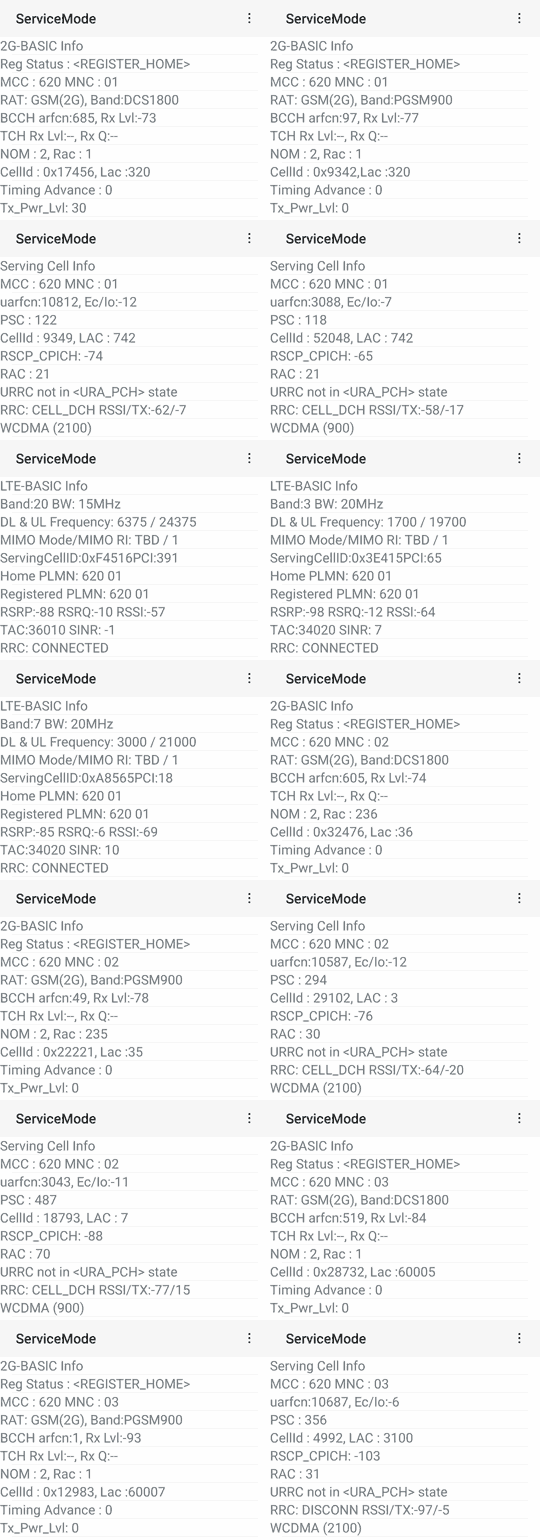 Cropped screenshots of Samsung's ServiceMode app illustrating the below.
